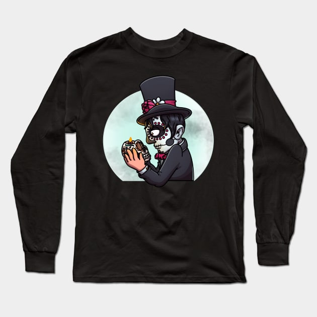 Mysterious Sugar Skull Man Long Sleeve T-Shirt by TheMaskedTooner